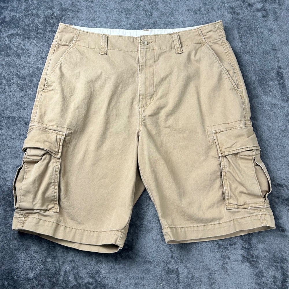 Old Navy Mens 36 Lived-In Straight Cargo Shorts Tan Khaki Built-In Flex Stretch